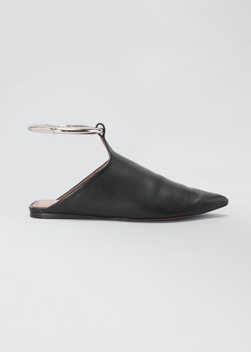 La Babouche Leather Pointy-Toe Mules with Ankle Strap