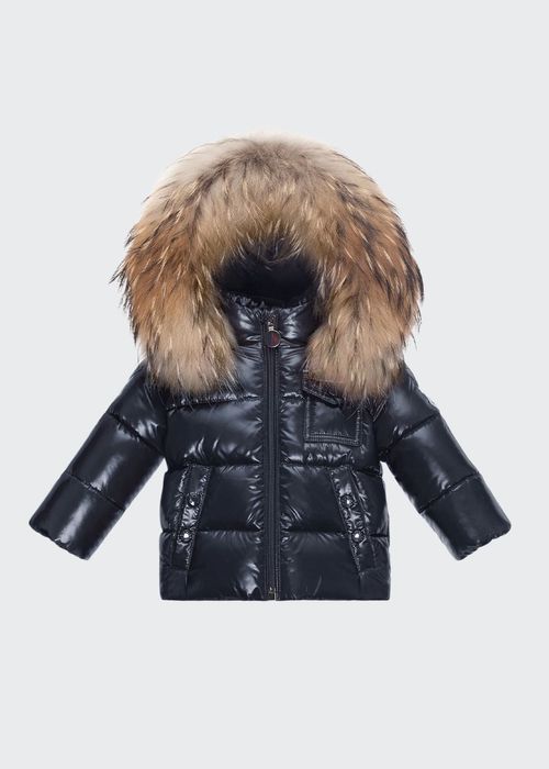 Girl's Fur Hooded Quilted Jacket, Size 3M-3