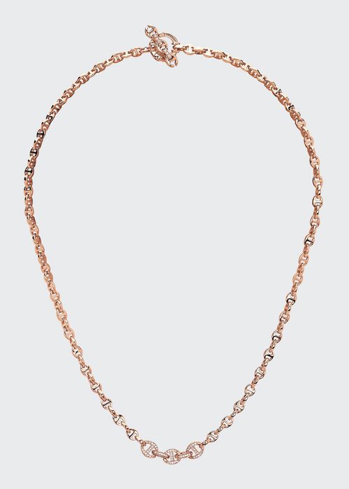 18k Rose Gold 3mm Mini Open-Link Necklace with 5-Link Micro Pave