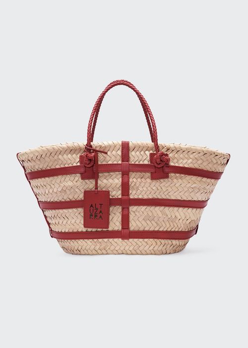 Watermill Small Straw & Leather Tote Bag