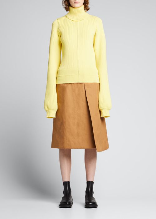 Ribbed Wool Turtleneck Sweater, Yellow
