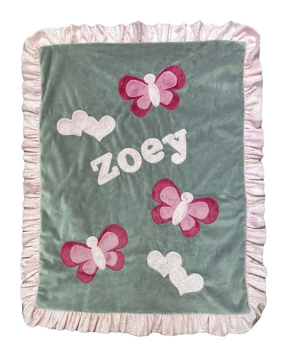 Girl's Fly Fly Butterfly Ruffle Blanket, Personalized