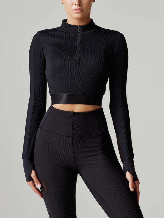 Directional Rib Top with Faux-Leather