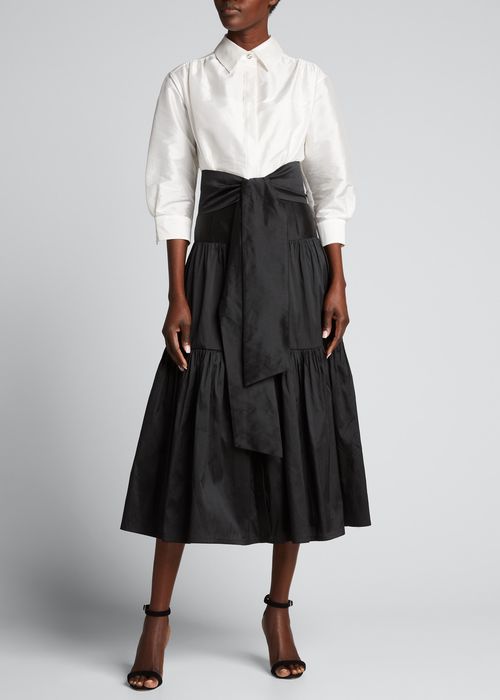 Two-Tone Tiered Shirtdress