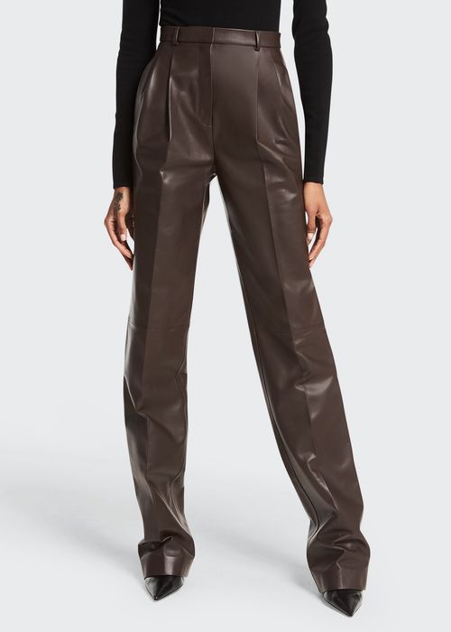 Mika Leather Straight-Leg Trousers