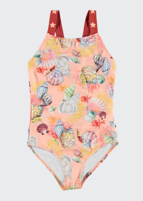 Girl's Nakia Printed Star Strap One-Piece Swimsuit, Size 9M-12