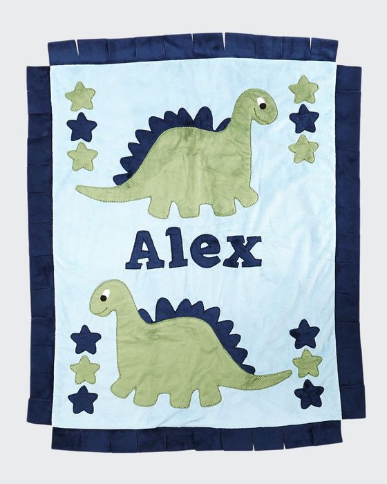Personalized Dino the Dinosaur Plush Blanket, Blue/Green