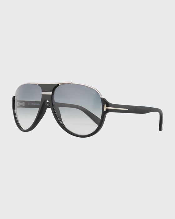 Dimitry Half-Rim Aviator Sunglasses, Matte Black/Shiny Dark Ruthenium/Gradient Blue