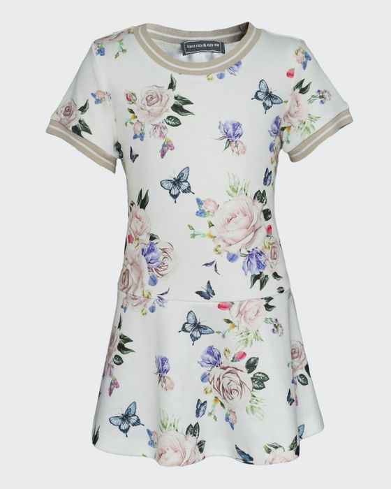 Girl's Short-Sleeve Knit Floral-Print Dress, 4-12