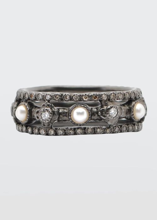 Old World Triple-Band Ring with Pearls and Diamonds