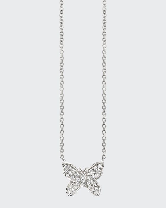 14k White Gold Diamond Butterfly Necklace