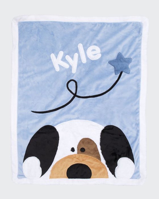 Personalized Peek-a-Boo Puppy Plush Blanket, Blue