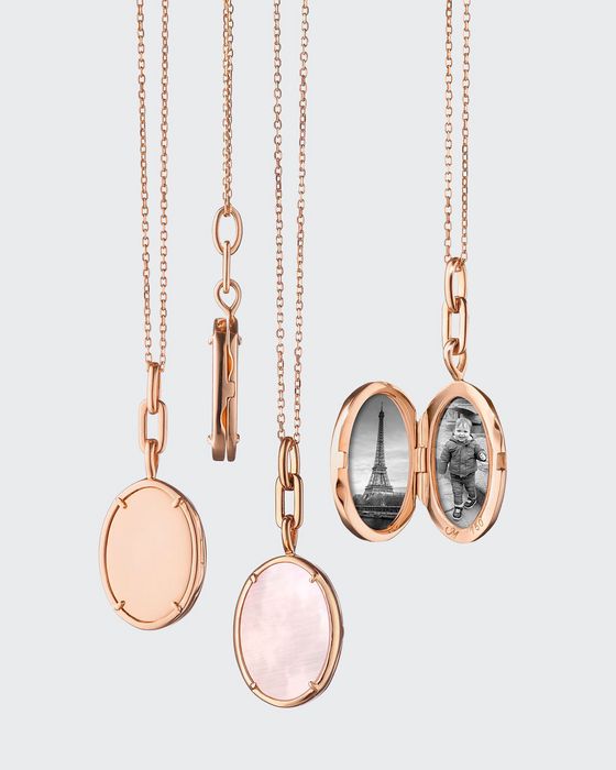 18K Rose Gold Oval Mother-of-Pearl Locket Necklace