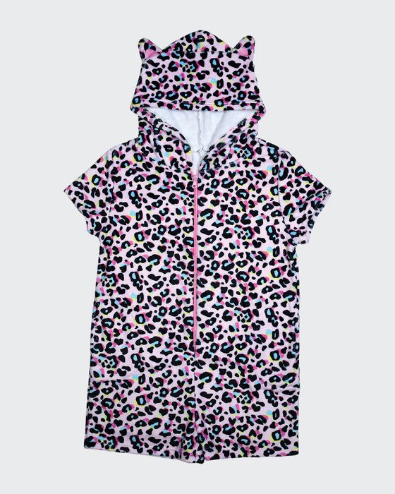 Girl's Leopard-Print Hooded Romper, Size XS-L