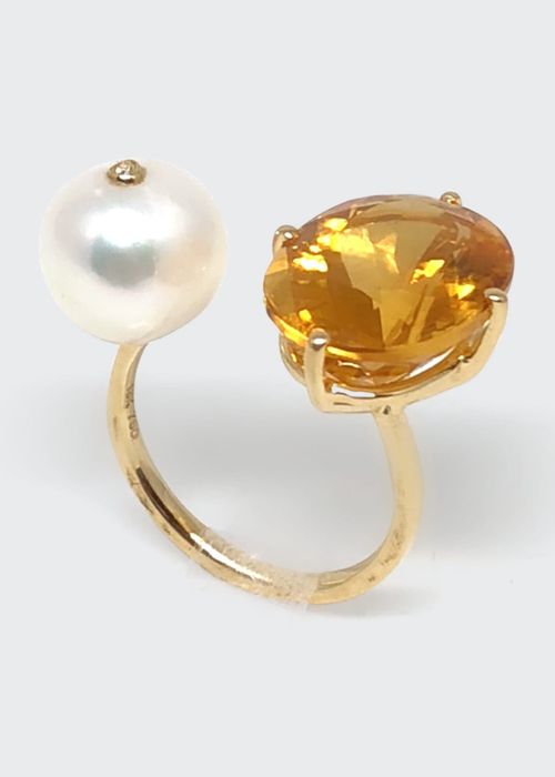 Orange Ring From Terry Collection with 18K Yellow Gold, Pearl and Citrine, Size 6.5 and 7