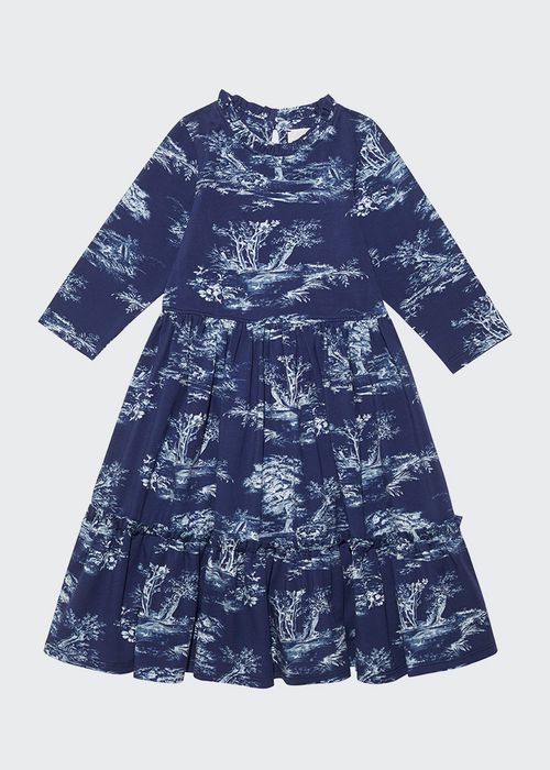 Girl's Rosie Forest-Print Ruffle Cotton Jersey Dress, Size 2-8