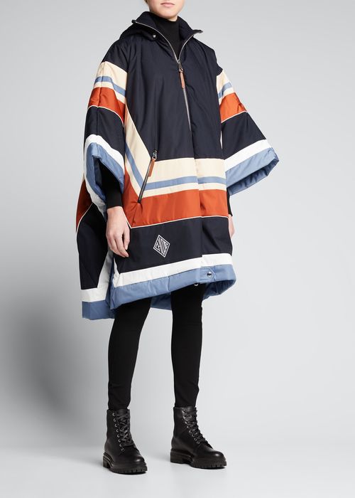 Stripe Quilted Poncho w/ Removable Hood