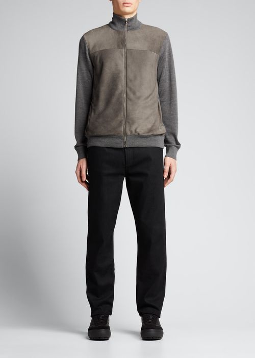 Men's Suede-Front Zip Sweater