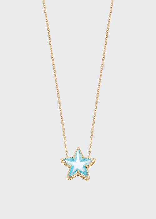 Charmed Large Star Necklace with Rose Gold, Blue Topaz