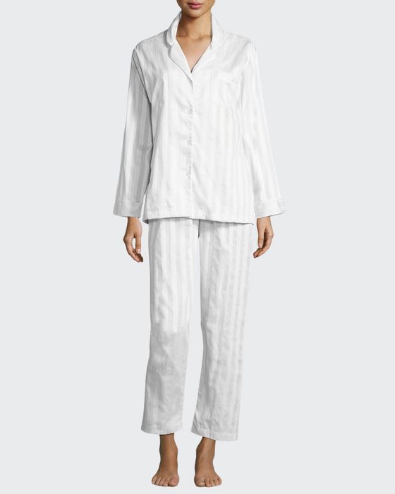 Tina Shadow-Stripe Long-Sleeve Long Pajama Set