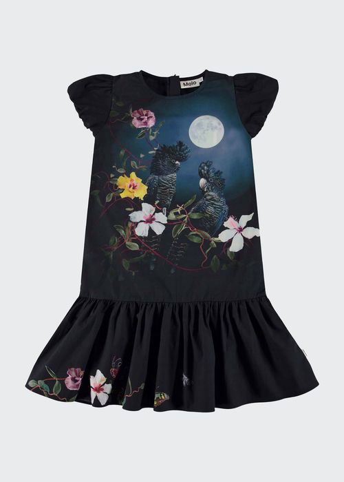 Girl's Cerys Cockatoo at Night Woven Dress, Size 7-12
