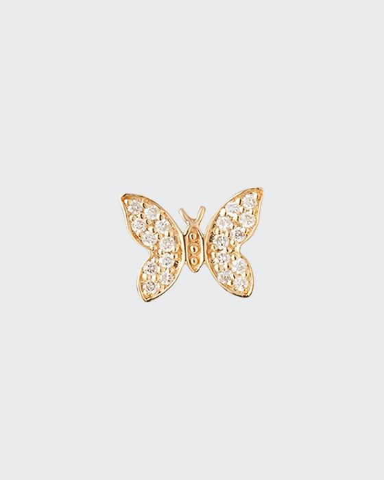 14k Diamond Tiny Butterfly Stud Earring, Single
