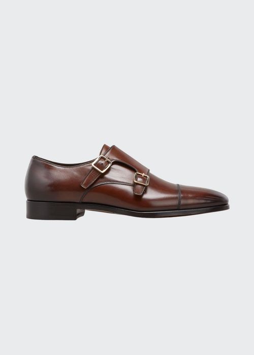 Men's Double-Monk Strap Leather Loafers