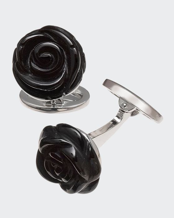 Onyx Carved Rose Cuff Links