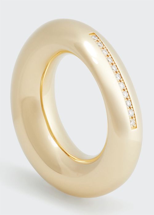 Yellow Gold Large Thick Band Ring with Diamonds