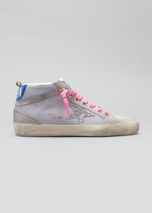 Mid Star Mixed Leather Glitter Sneakers