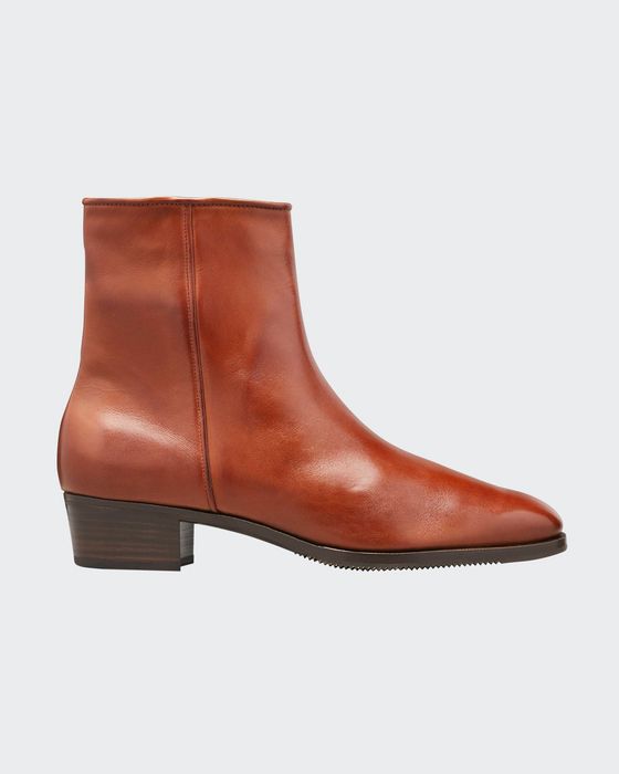 Low-Heel Leather Zip Ankle Boot