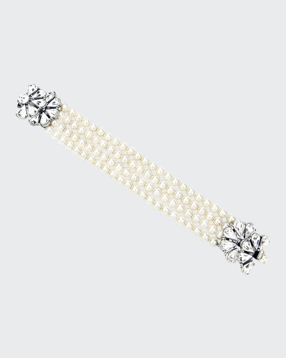 Four-Row Pearly Beaded Fan-Motif Bracelet