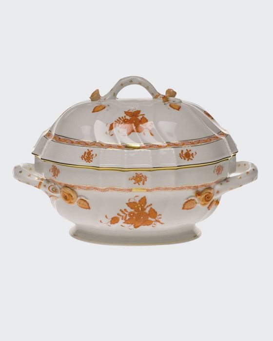 Chinese Bouquet Rust Tureen with Branch Handle
