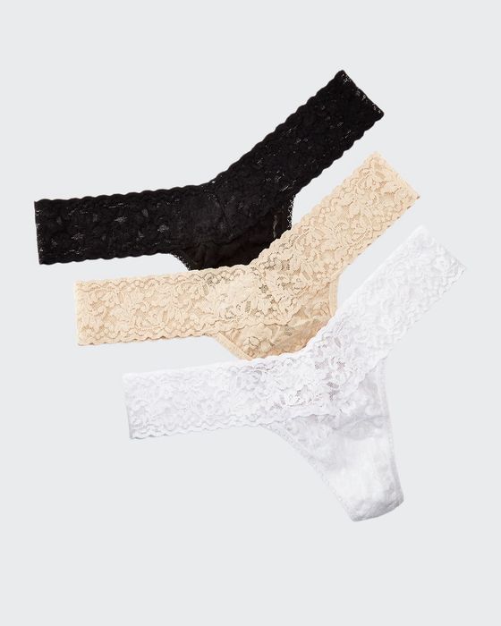 Three-Pack Low-Rise Signature Lace Thong