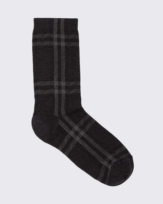 Check Intarsia Cotton Short Socks