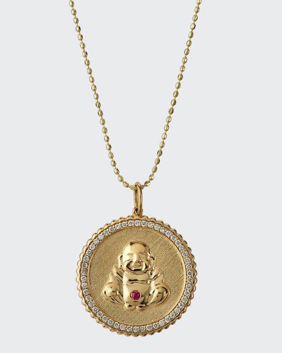 14k Buddha Coin Pendant Necklace with Diamonds