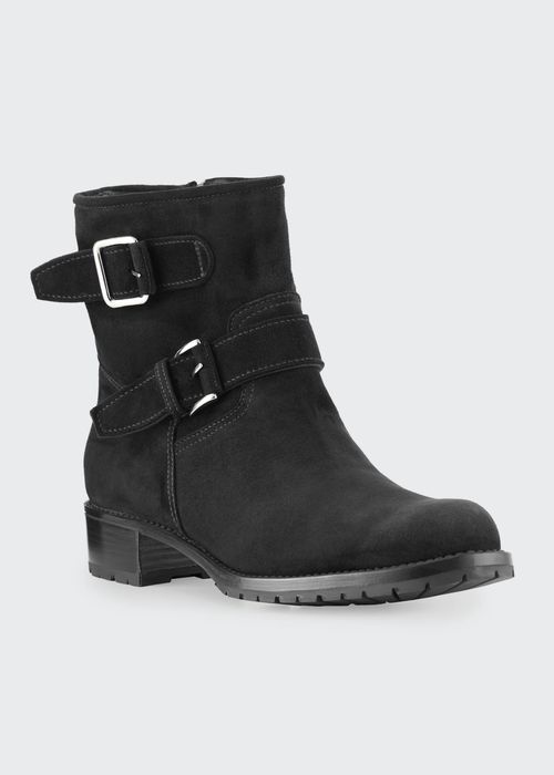 Two-Strap Suede Moto Boots