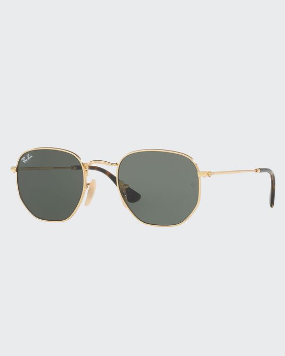 Men's Hexagonal Metal Sunglasses, Green/Gold