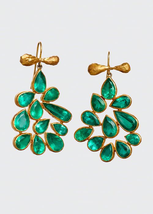 Colombian Emerald Pear-Shaped 18K and 22K Gold Earrings