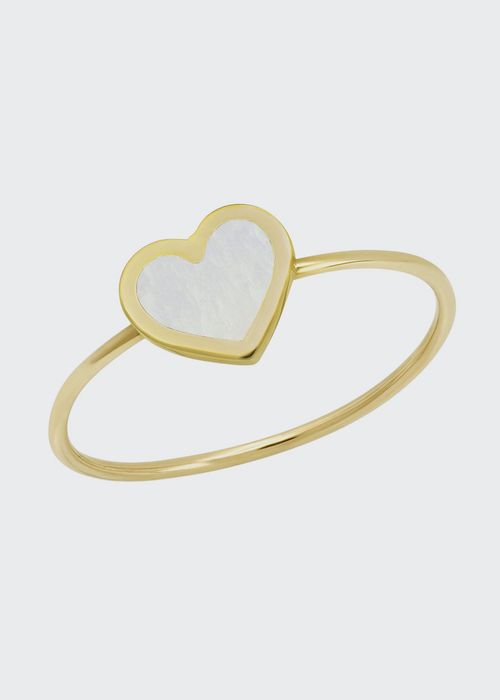 Mother-of-Pearl Inlay Mini Heart Ring, Size 6.5