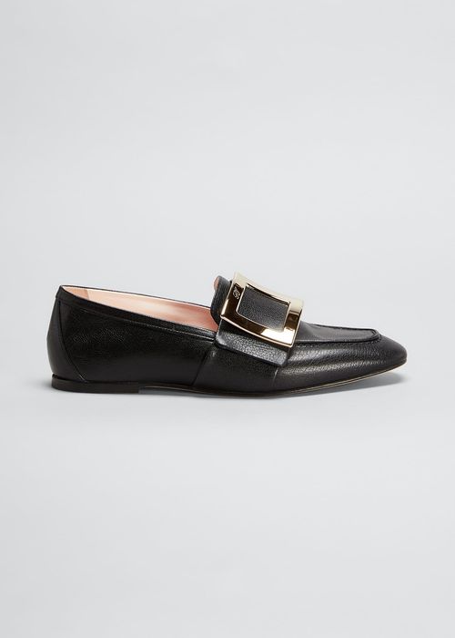 10mm Leather Buckle Flat Loafers