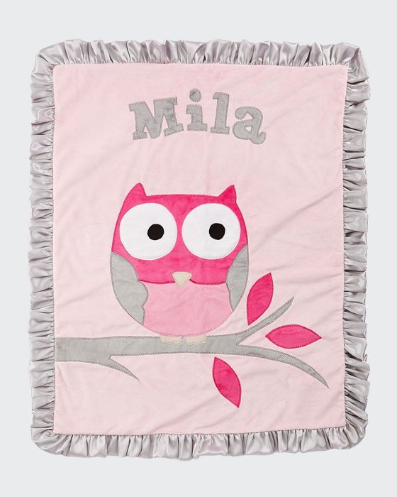 Personalized It's a Hoot Plush Blanket, Pink