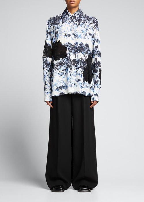 Embroidered Scenic-Print Oversized Shirt
