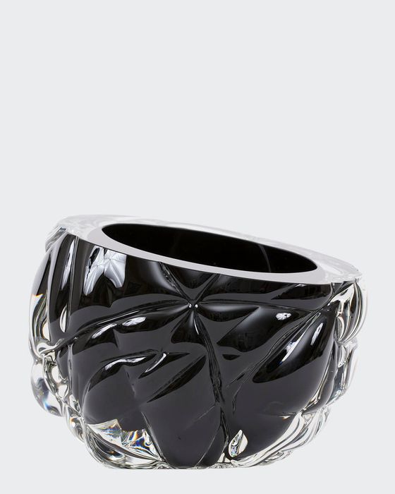 Cut Hand-Blown Glass Black Vase - Large