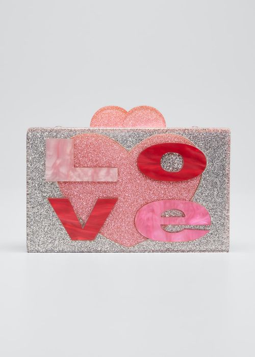 Girl's Love and Heart Glitter Box Clutch Bag
