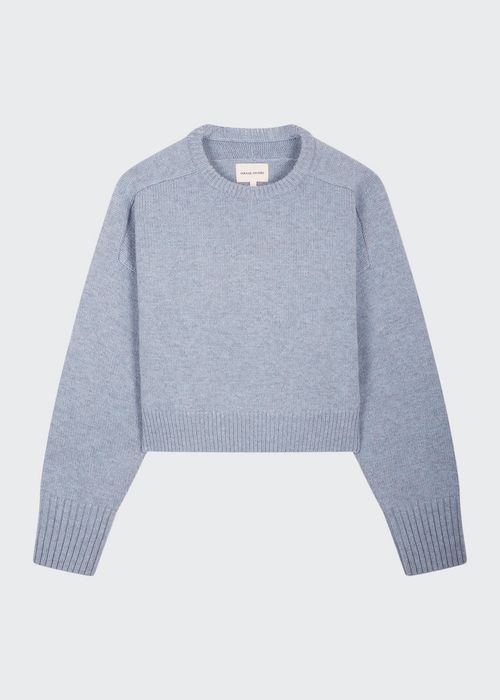 Girl's Round-Neck Wool-Cashmere Sweater, Size 6-12