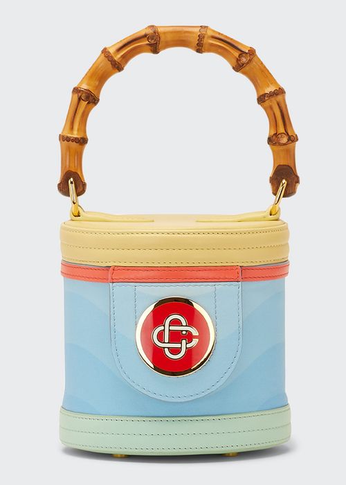 Colorblock Calfskin Cylinder Top Handle Bag