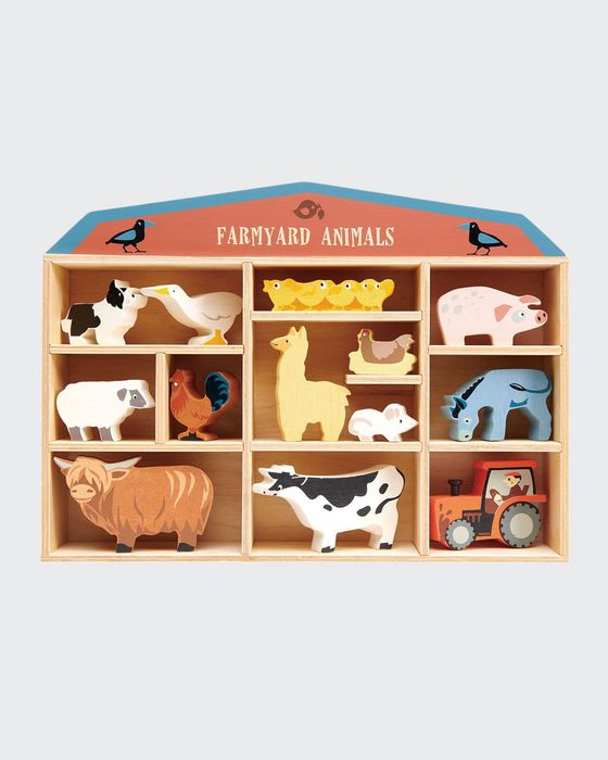 Kid's 13-Piece Farmyard Animals Toy Set w/ Display Shelf