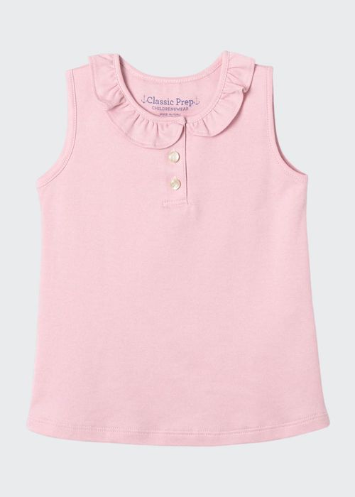 Girl's Zoe Ruffle Sleeveless Cotton Shirt, Size 12M-14