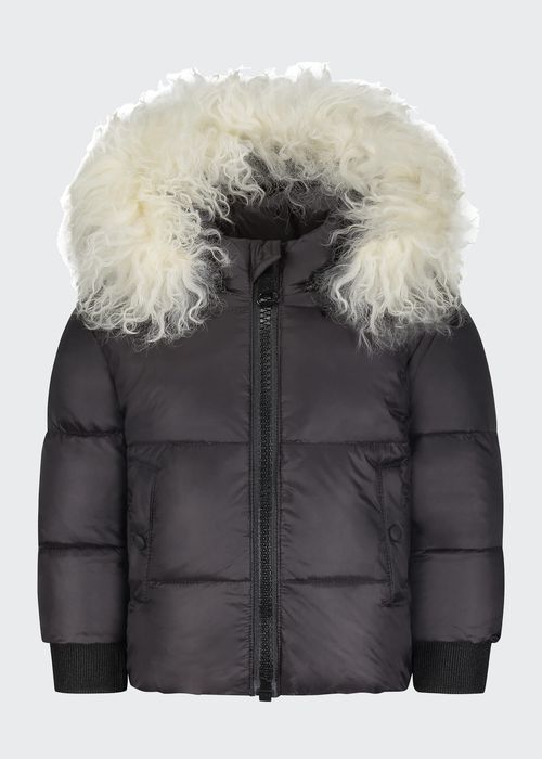 Kid's Fur-Trim Detachable Hooded Jacket, Size Newborn-24M